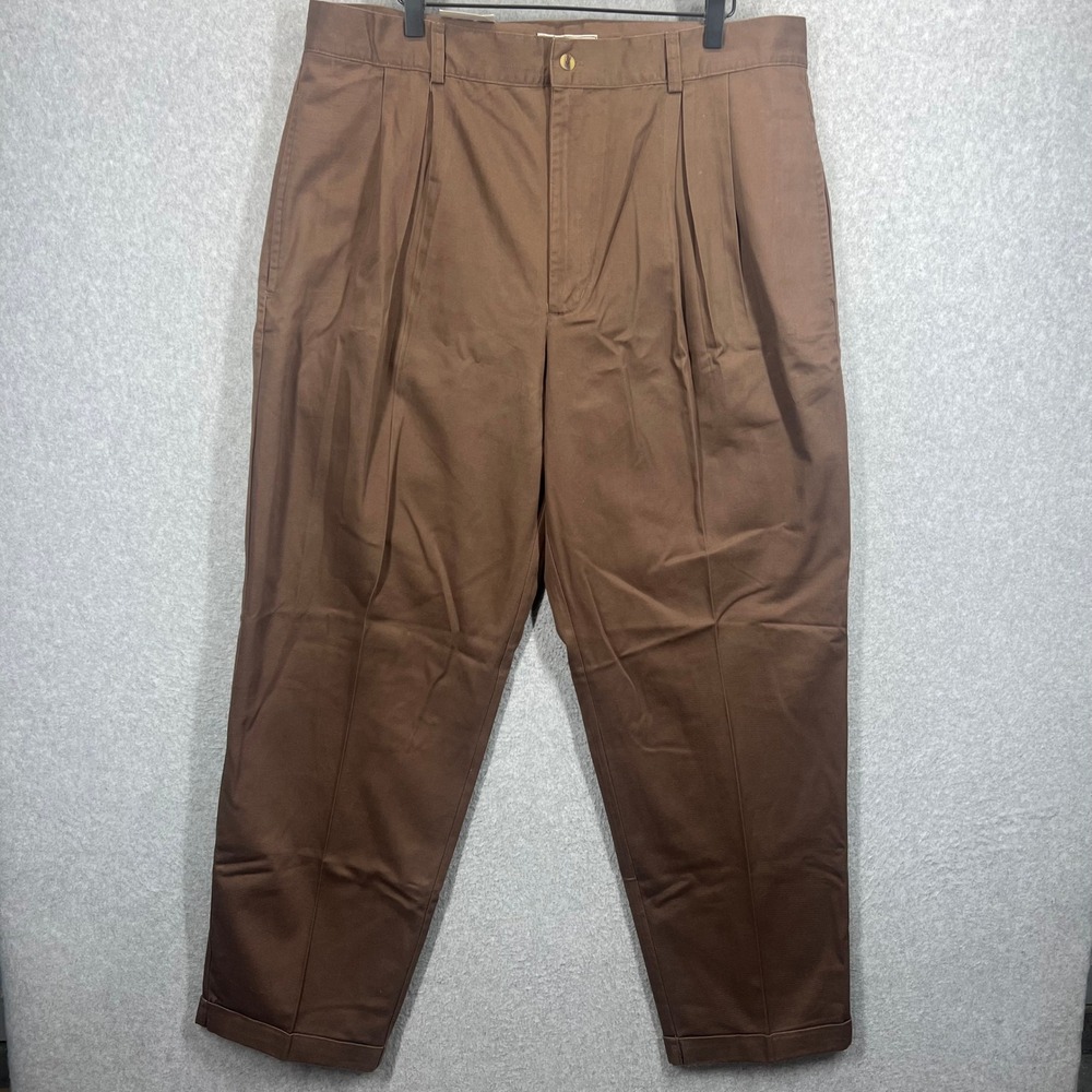 Bugle Boy Chinos Mens 40x30 Brown Pleated Deadstock Cuffed Cotton Khakis NWT
